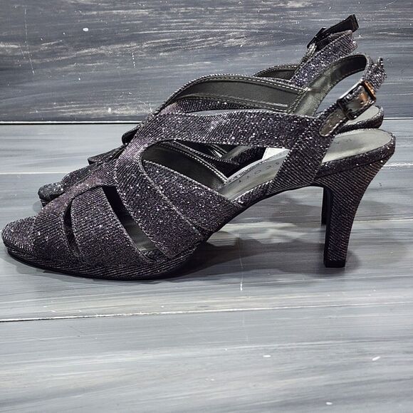 Karen Scott Belindah Sandals Size 6.5 M Metallic Pewter Open Toe Slingback Heels - Picture 3 of 13
